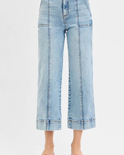 RISEN Full Size High Rise Crop Wide Front Seam Detailed Jeans Plus Size - Sleekdenim.com