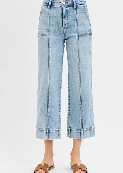 RISEN Full Size High Rise Crop Wide Front Seam Detailed Jeans Plus Size - Sleekdenim.com
