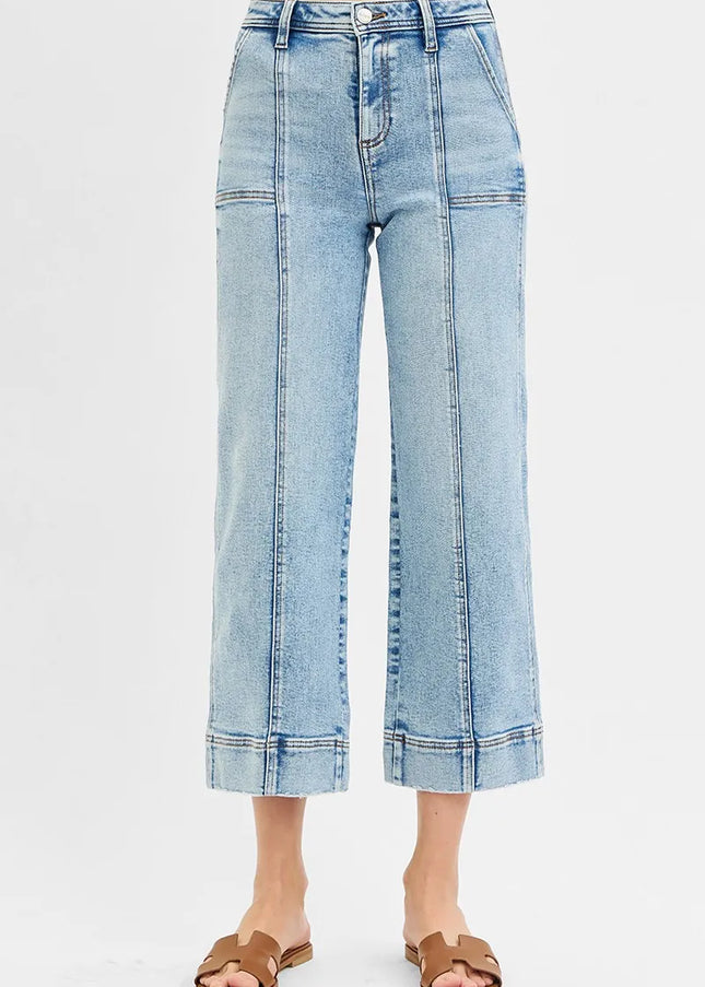 RISEN Full Size High Rise Crop Wide Front Seam Detailed Jeans Plus Size - Sleekdenim.com