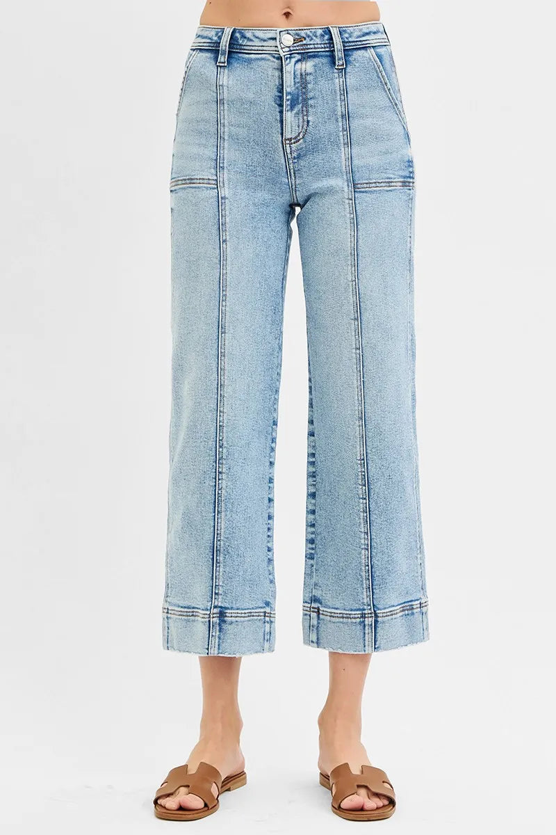 RISEN Full Size High Rise Crop Wide Front Seam Detailed Jeans Plus Size - Sleekdenim.com