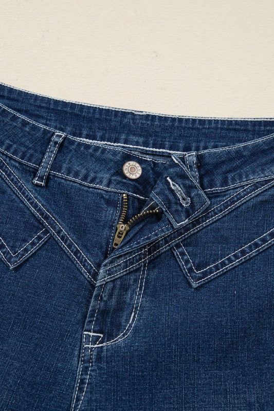 Denim Stitch High-Waist Cuff Jeans - Sleekdenim.com