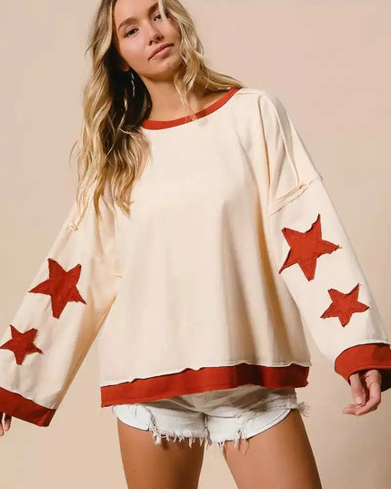 BiBi French Terry Top With Patch Detail Sweatshirt - Sleekdenim.com