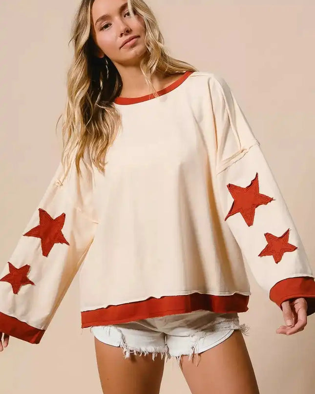 BiBi French Terry Top With Patch Detail Sweatshirt - Sleekdenim.com