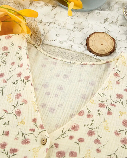 Floral Print Button-Down Top and Pants Lounge Set - Sleekdenim.com