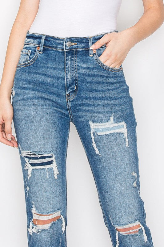AT1002MT Tummy Control High Rise Straight Jeans - Sleekdenim.com