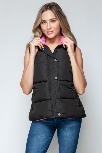 Snobbish Snap and Zip Closure Hooded puffer Vest