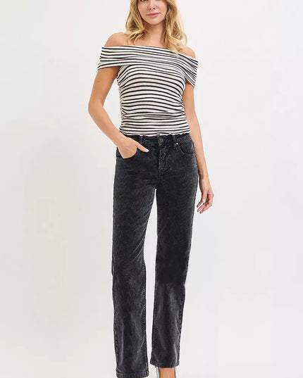 RISEN Tummy Control Mid Rise Straight Leg Corduroy Pants - Sleekdenim.com