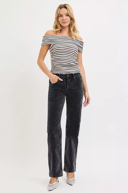 RISEN Tummy Control Mid Rise Straight Leg Corduroy Pants - Sleekdenim.com