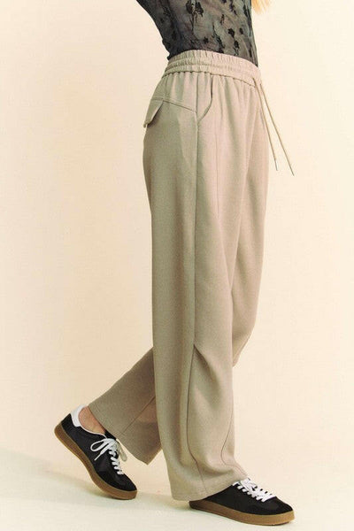 Davi & Dani Drawstring Wide Leg Sweatpants Khaki