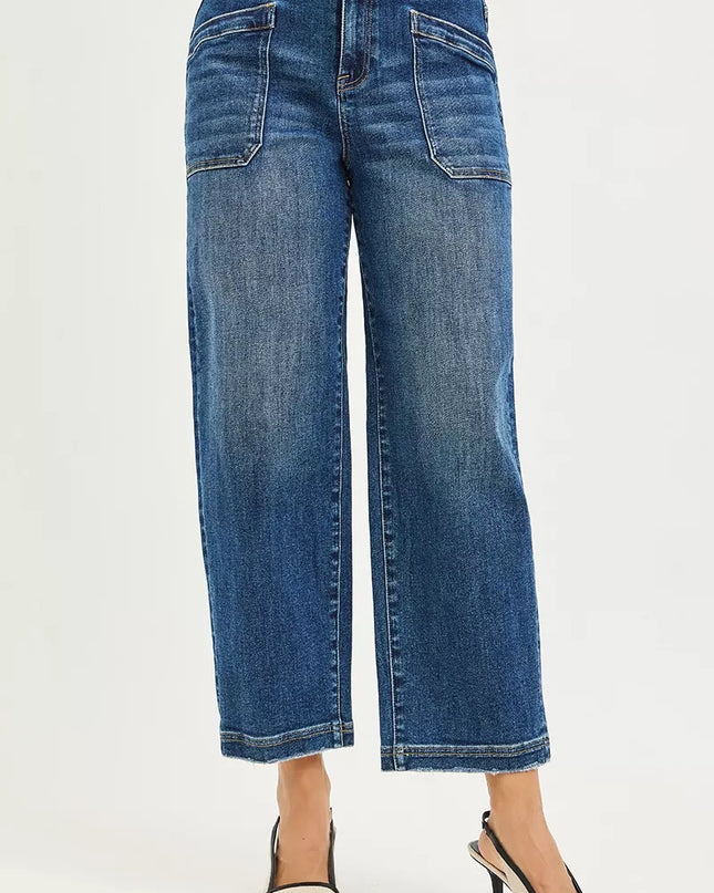 RISEN Slouchy Cropped Baggy Jeans with Front Patch Pocket - Sleekdenim.com