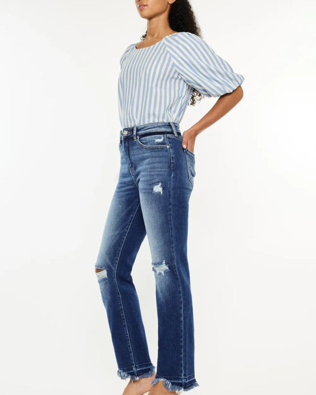 Kancan High Rise Distressed Slim Straight Jeans - Sleekdenim.com