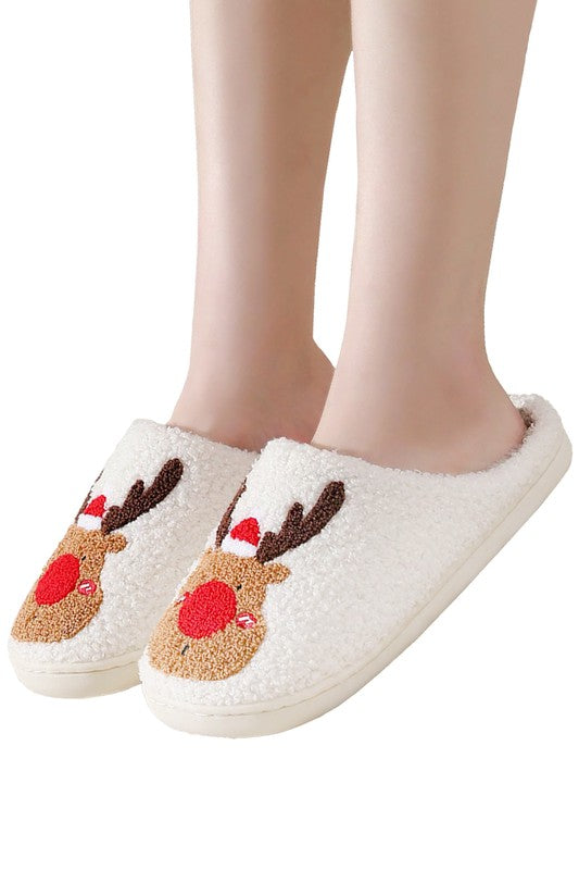 Christmas Santa, Rudolph Terry Fuzzy Fleece Slippers