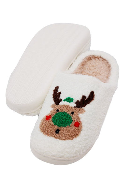 Christmas Santa, Rudolph Terry Fuzzy Fleece Slippers