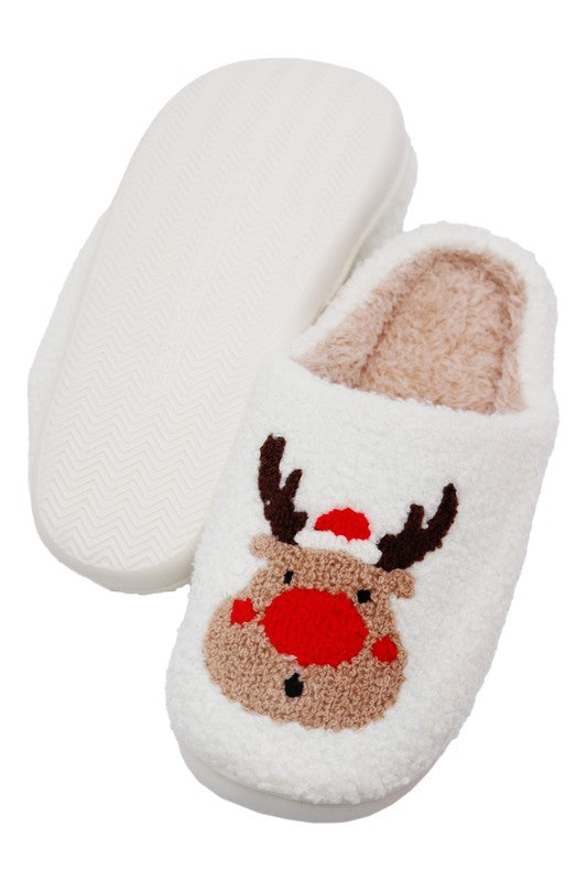 Christmas Santa, Rudolph Terry Fuzzy Fleece Slippers