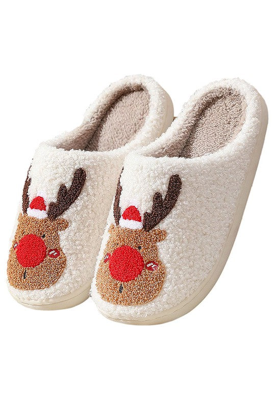 Christmas Santa, Rudolph Terry Fuzzy Fleece Slippers