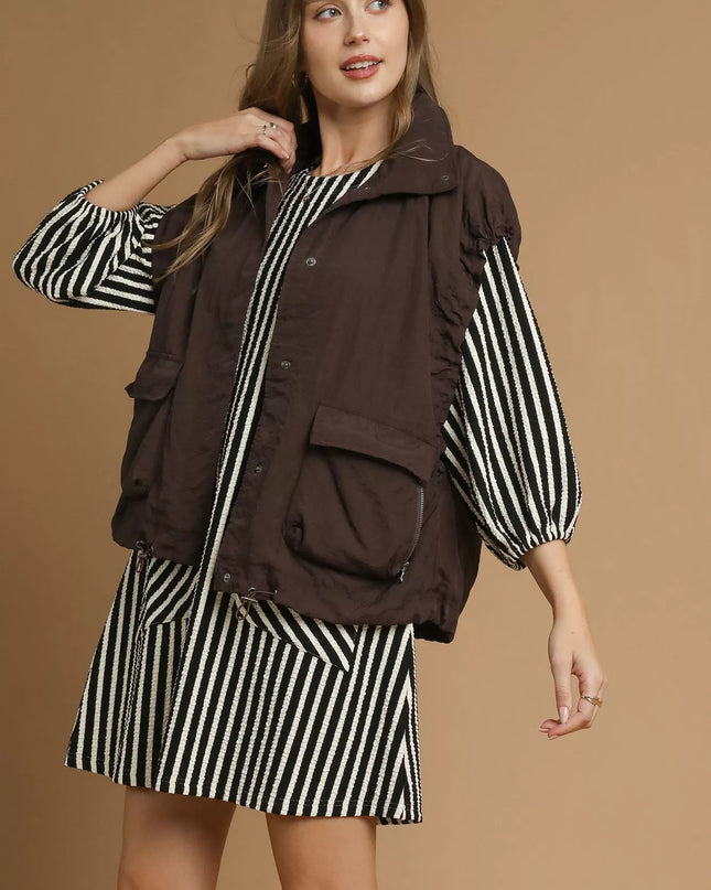 Umgee Nylon Vest with Pockets - Sleekdenim.com