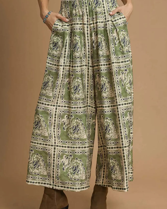 Umgee Bohemian Print Pants with Pockets - Sleekdenim.com
