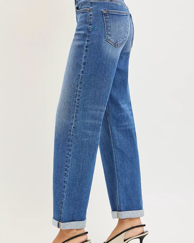 RISEN Full Size High Rise Relaxed Fit Ankle Straight Cuff Jeans Plus Size - Sleekdenim.com