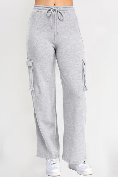 Womens Cargo Sweatpants Wide Leg Fleece Sweatpants Baggy Cargo Joggers with Pockets High Waisted Sweat Cargo Pants