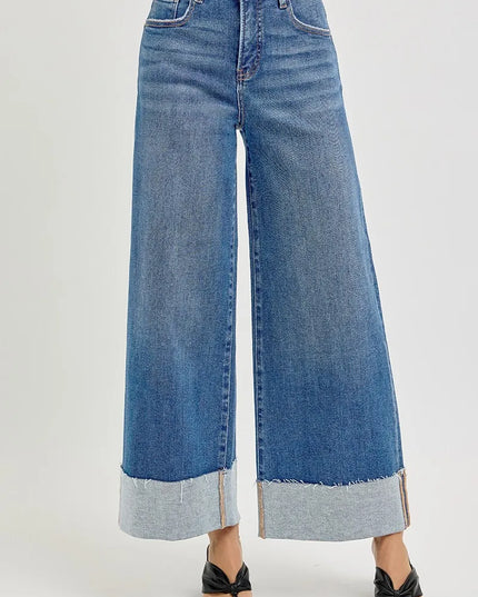 RISEN Full Size Tummy Control High Rise Crop Wide Cuffed Jeans Plus Size - Sleekdenim.com