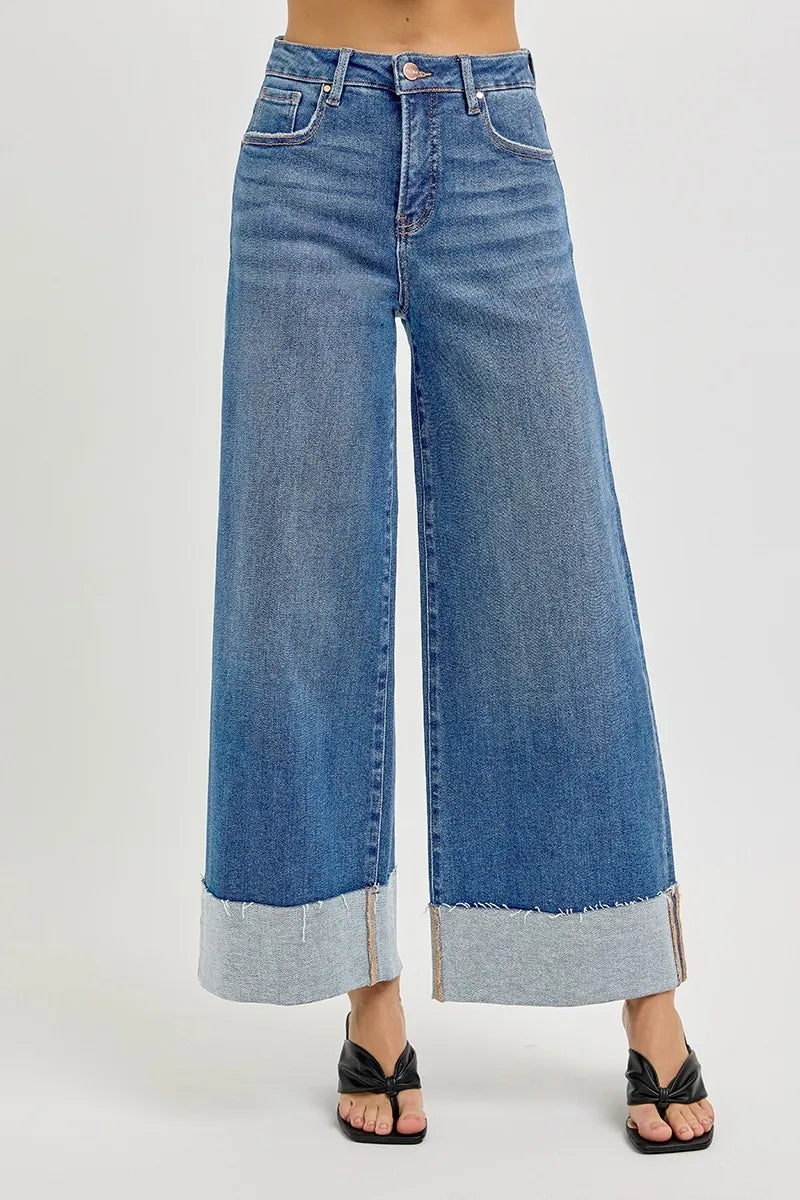 RISEN Full Size Tummy Control High Rise Crop Wide Cuffed Jeans Plus Size - Sleekdenim.com