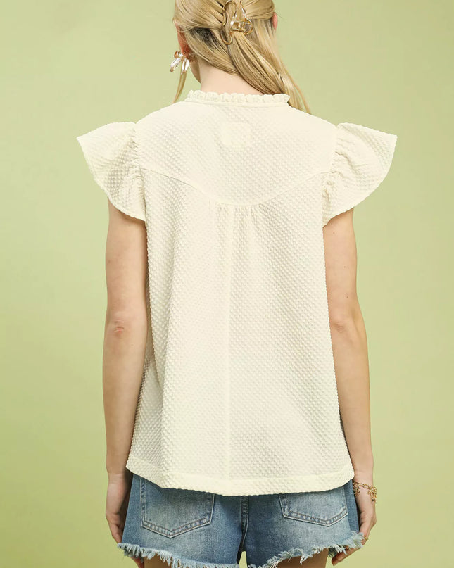 Umgee Embroidered Flutter Sleeve Blouse - Sleekdenim.com