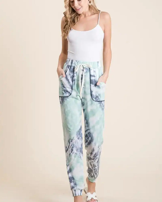 BiBi Tie Dye French Terry Casual Sweat Pants - Sleekdenim.com