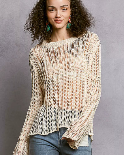 POL Openwork Round Neck Knit Cover Up - Sleekdenim.com