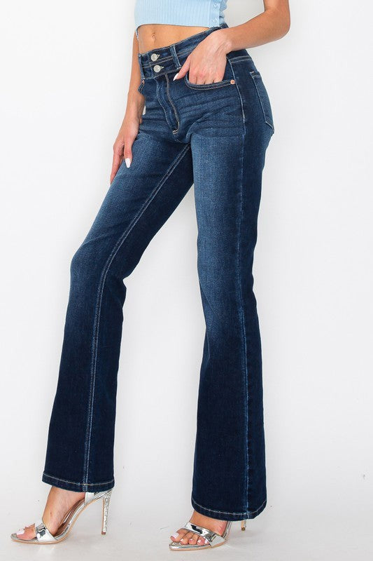 AT1071BTDT *Tummy Control* High Rise Bootcut Jeans - Sleekdenim.com