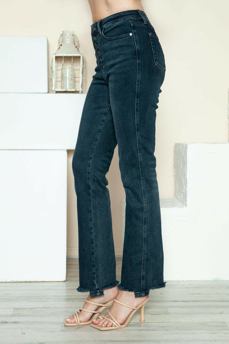 Judy Blue Full Size Button Fly Hem Destroy Straight Jeans | Sleekdenim.com