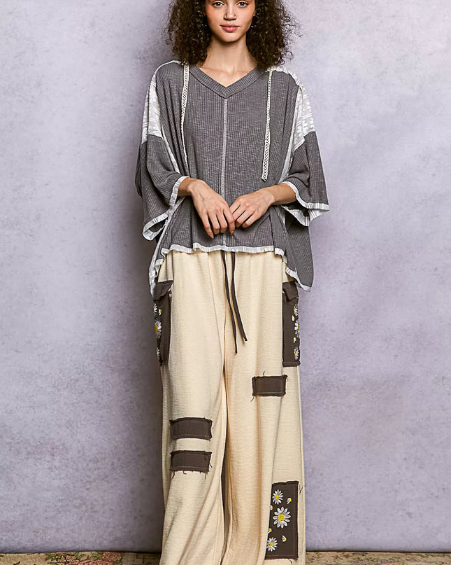 POL Short Sleeve Hoodie Top with Lace Detail - Sleekdenim.com