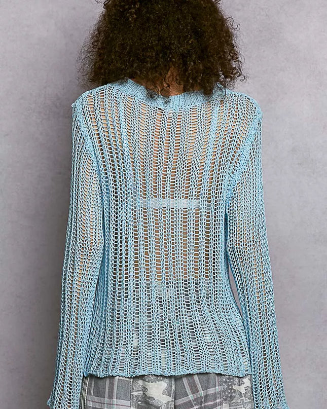 POL Openwork Round Neck Knit Cover Up - Sleekdenim.com