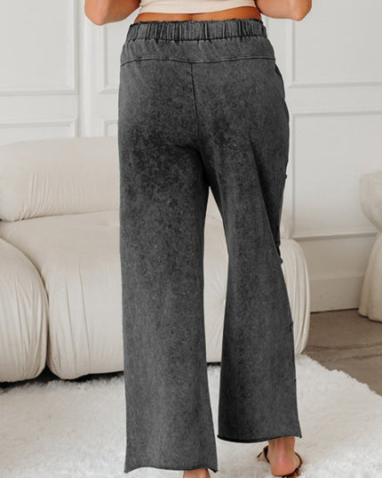 Mineral Wash High Waist Raw Hem Pants - Sleekdenim.com