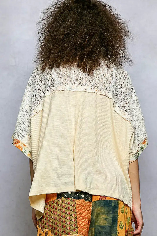 POL Floral Patchwork Lace Accent Blouse - Sleekdenim.com