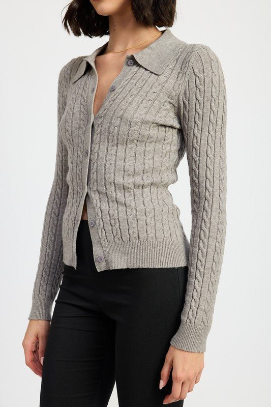 CABLE KNIT CARDIGAN TOP | Sleekdenim.com