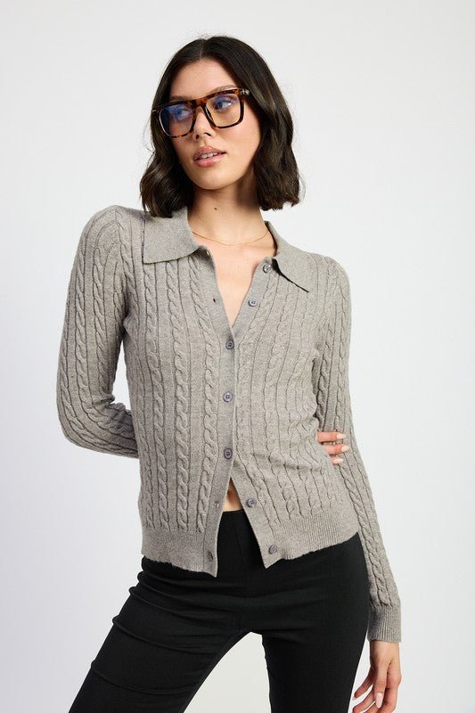 CABLE KNIT CARDIGAN TOP | Sleekdenim.com