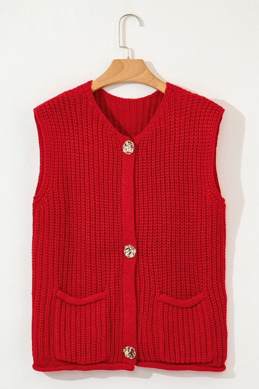 SPRING Textured Knit Buttoned Sweater Vest | Sleekdenim.com