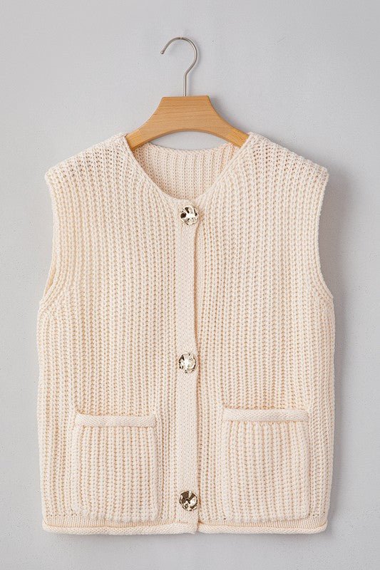 SPRING Textured Knit Buttoned Sweater Vest | Sleekdenim.com