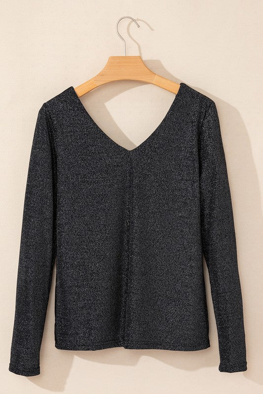 Sweet Bowknot Backless V Neck Long Sleeve Top | Sleekdenim.com