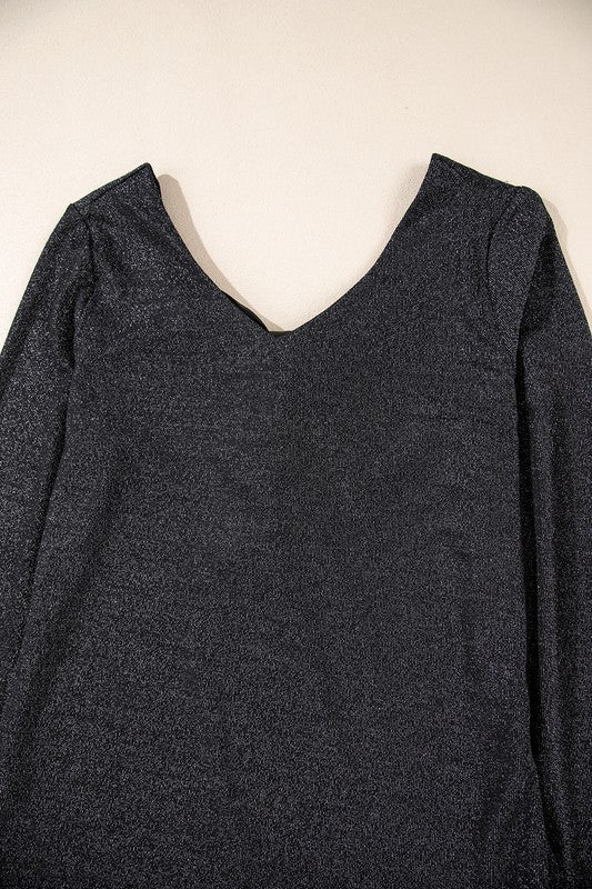 Sweet Bowknot Backless V Neck Long Sleeve Top | Sleekdenim.com