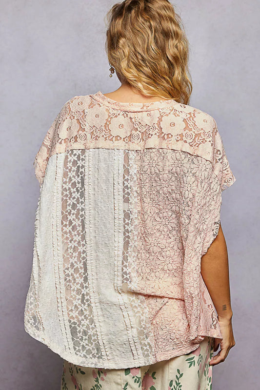 POL Asymmetrical V-Neck Short Sleeve Lace Top - Image 4