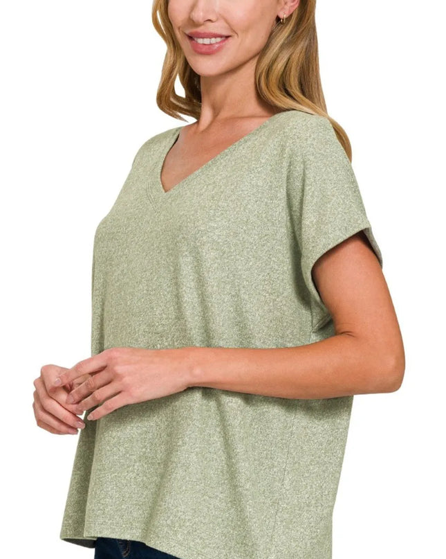 Zenana Soft Melange Hacci V-neck Tee - Sleekdenim.com