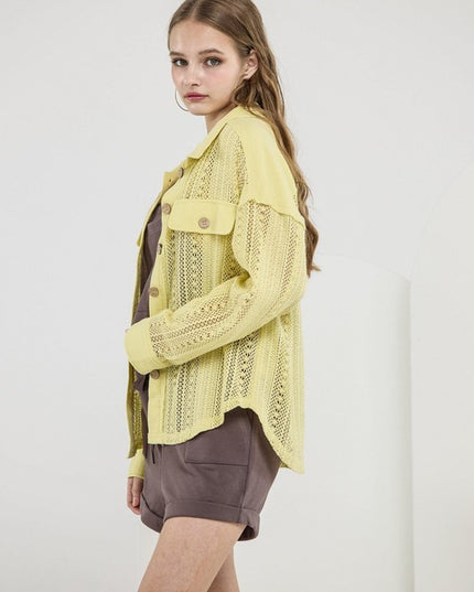 Plus Boho Crochet Lace Button Down Cotton Shacket - Sleekdenim.com