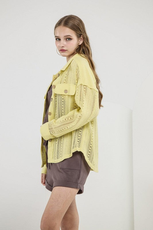 Plus Boho Crochet Lace Button Down Cotton Shacket - Sleekdenim.com