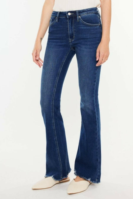 Kancan Cat's Whiskers Raw Hem Flare Jeans.