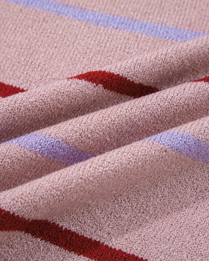 Stripe Ribbed Trim Drop Shoulder Sweater - Sleekdenim.com