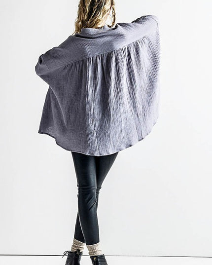 Oversized Pleat Ballon sleeve High and low Top - Sleekdenim.com