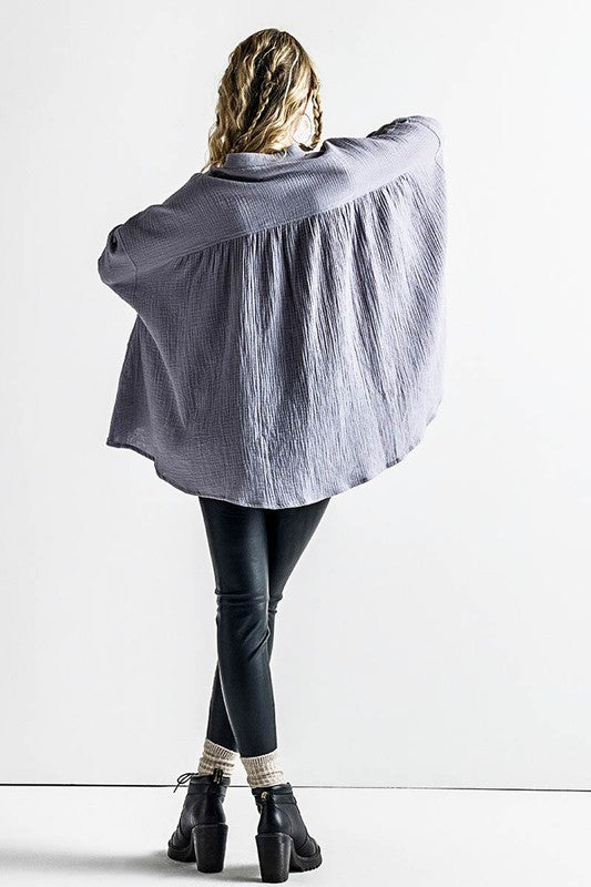 Oversized Pleat Ballon sleeve High and low Top - Sleekdenim.com