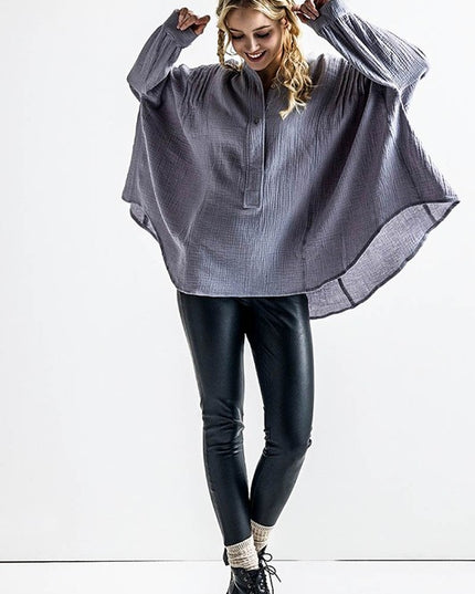 Oversized Pleat Ballon sleeve High and low Top - Sleekdenim.com