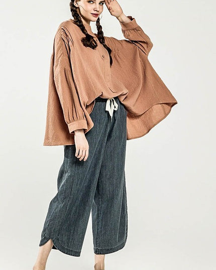 Oversized Pleat Ballon sleeve High and low Top - Sleekdenim.com